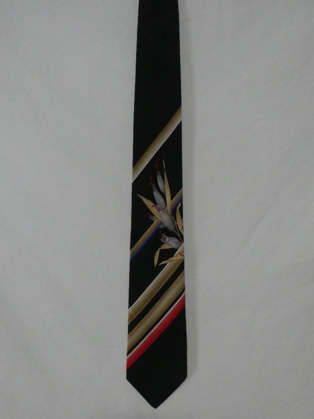 Vintage LEONARD PARIS Made In Italy Silk Tie Floral Diagonal Stripe Luxury